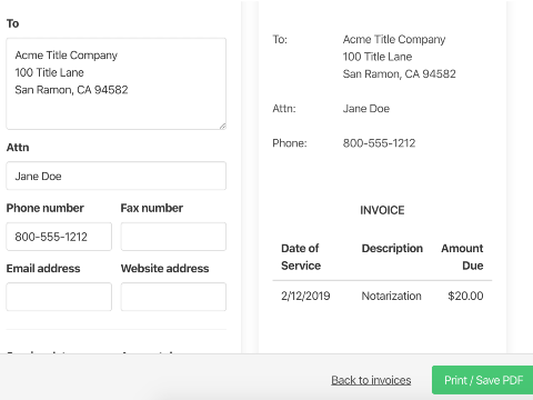 Create Notary Invoices PDF